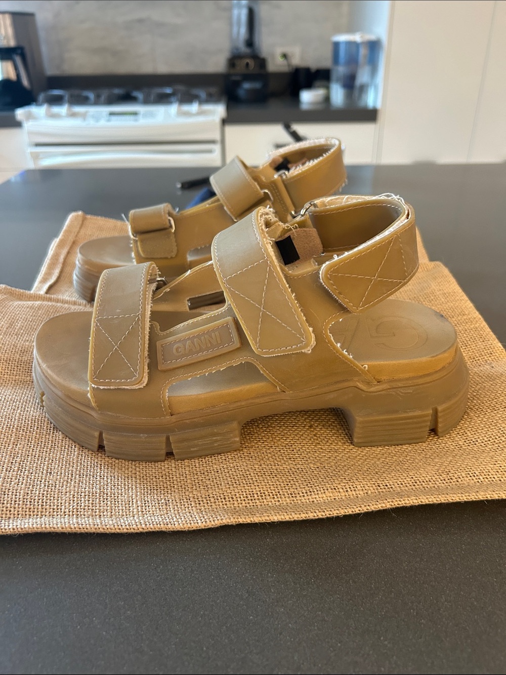 Ganni Chunky Strap Sandals in Tan